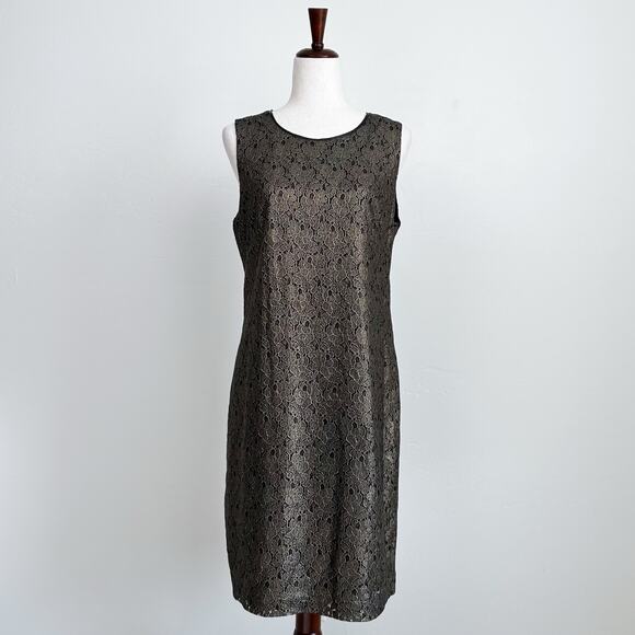 Tahari Gold Metallic Lace Sleeveless Fran Dress NWT - Picture 1 of 12